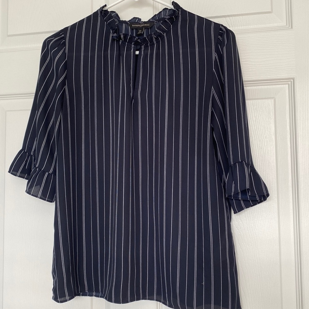 Blue and white business casual top from Banana Republic